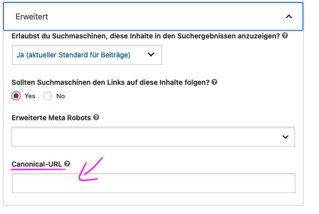 canonical url festlegen bei yoast seo