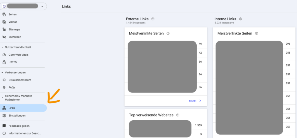 "Links" Bericht in der Search Console