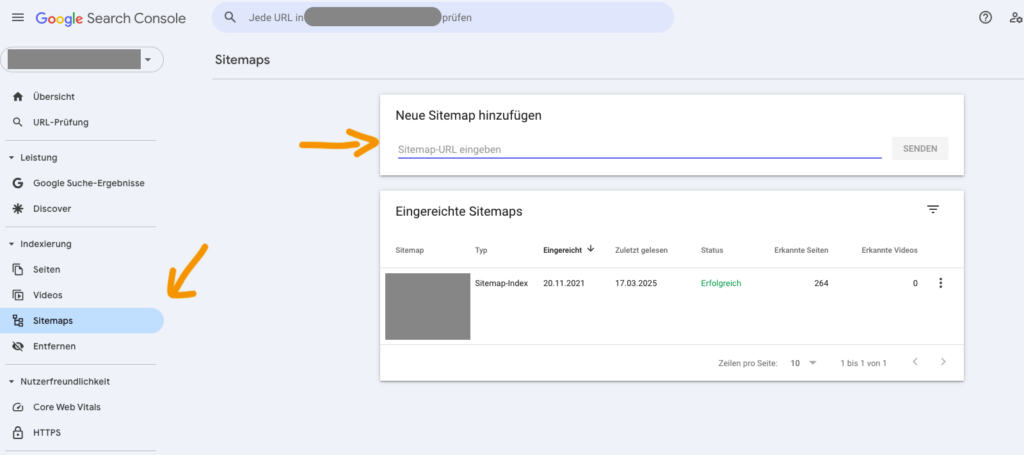 Sitemap einreichen bei Google Search Console