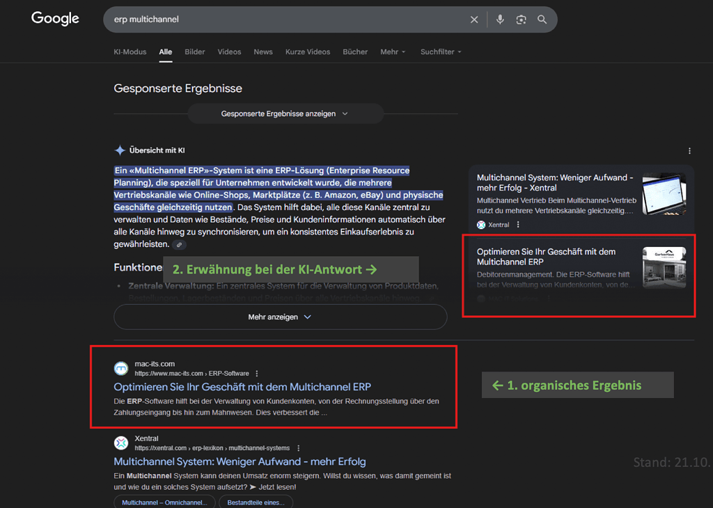 SERPs nach Eingabe von ERP-Systemen